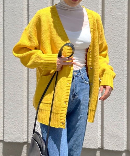 Jewelobe(ジュエローブ)の「オーバーサイズダブルジャガードカーディガン(カーディガン/ボレロ・レディース・ブラック/ピンク/イエロー/ブルー/アイボリー・FREE)」の14枚目の写真