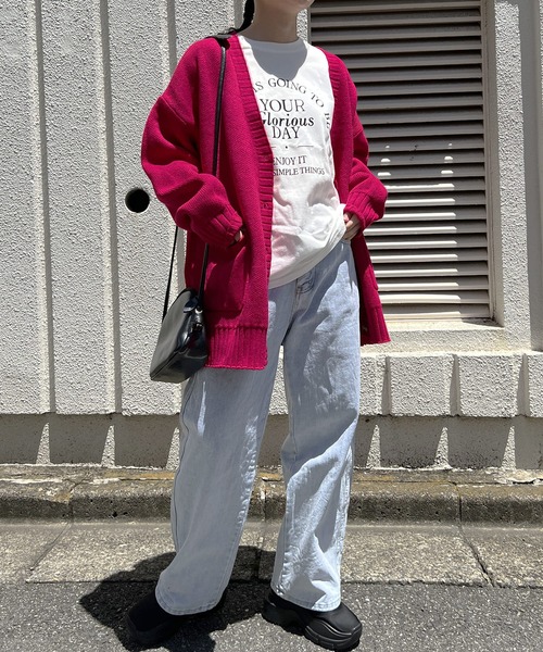 Jewelobe(ジュエローブ)の「オーバーサイズダブルジャガードカーディガン(カーディガン/ボレロ・レディース・ブラック/ピンク/イエロー/ブルー/アイボリー・FREE)」の16枚目の写真