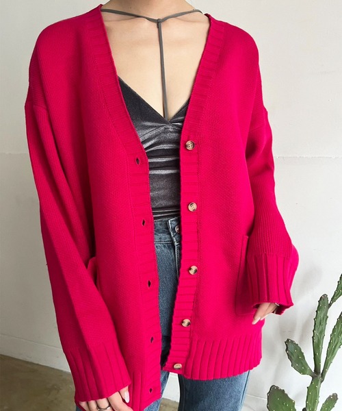 Jewelobe(ジュエローブ)の「オーバーサイズダブルジャガードカーディガン(カーディガン/ボレロ・レディース・ブラック/ピンク/イエロー/ブルー/アイボリー・FREE)」の17枚目の写真