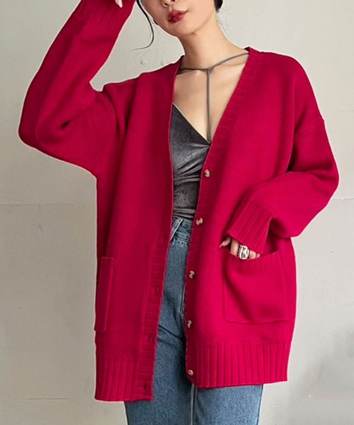 Jewelobe(ジュエローブ)の「オーバーサイズダブルジャガードカーディガン(カーディガン/ボレロ・レディース・ブラック/ピンク/イエロー/ブルー/アイボリー・FREE)」の18枚目の写真