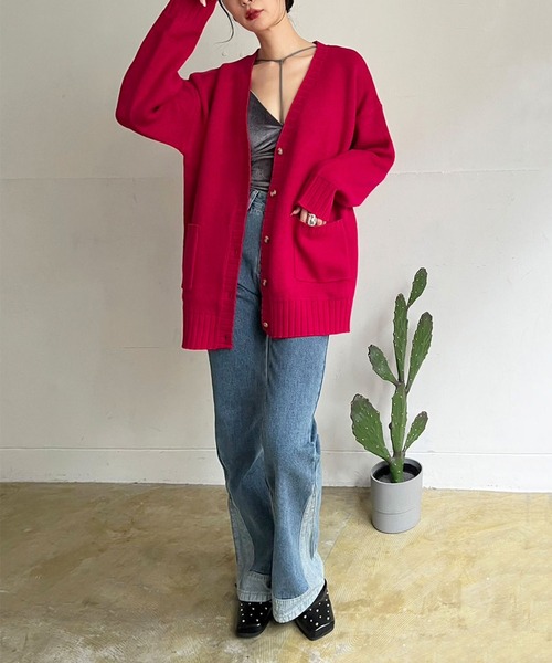 Jewelobe(ジュエローブ)の「オーバーサイズダブルジャガードカーディガン(カーディガン/ボレロ・レディース・ブラック/ピンク/イエロー/ブルー/アイボリー・FREE)」の22枚目の写真