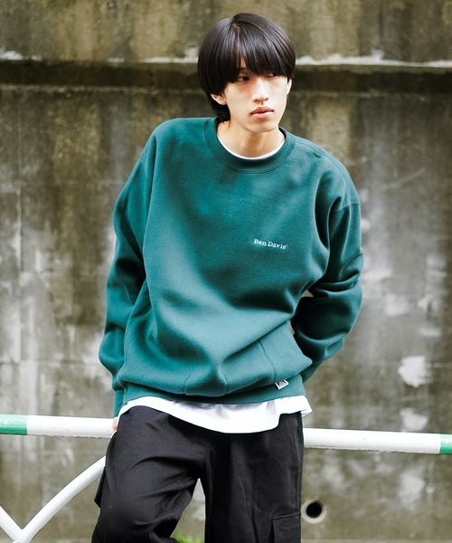 【セール】【BEN DAVIS/ベンデイビス】ヘビーウェイト 裏起毛 ロゴ ミニゴリラ ワンポイント刺繍 クルースウェット トレーナー（スウェット）｜BEN DAVIS（ベンデイビス）