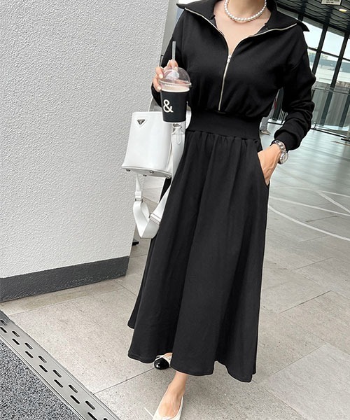 NANING9（ナンニング）の「NANING9 フロントジップシャーリングワンピ（ワンピース・レディース・ブラック/グレー・FREE）」の13枚目の写真