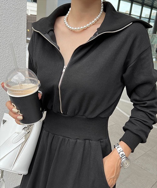 NANING9（ナンニング）の「NANING9 フロントジップシャーリングワンピ（ワンピース・レディース・ブラック/グレー・FREE）」の14枚目の写真