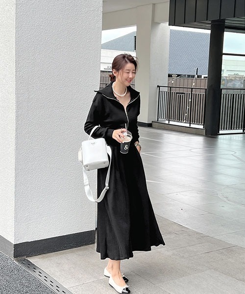 NANING9（ナンニング）の「NANING9 フロントジップシャーリングワンピ（ワンピース・レディース・ブラック/グレー・FREE）」の12枚目の写真