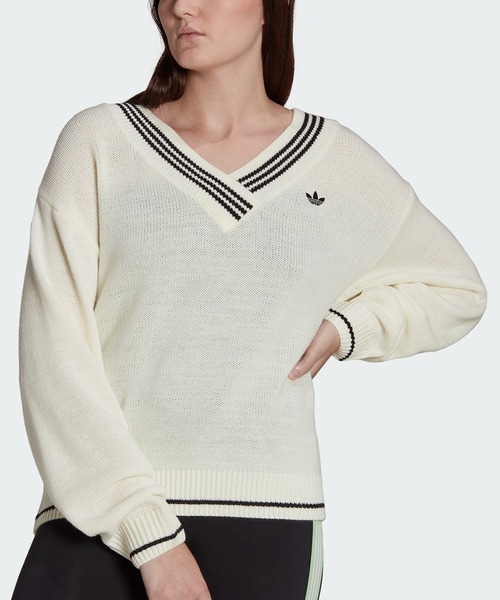 adidas レディース セーター S ホワイト レディース 70S トレフォイル セーター ワンダーホワイト