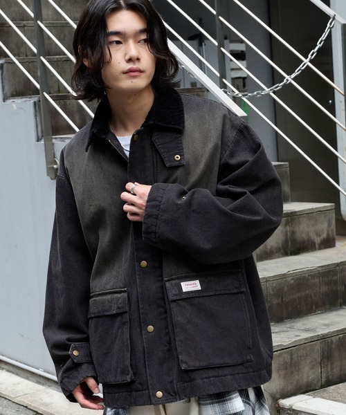 セール】【retock's】ロゴピスネーム 襟コーデュロイ切り替え ビッグ