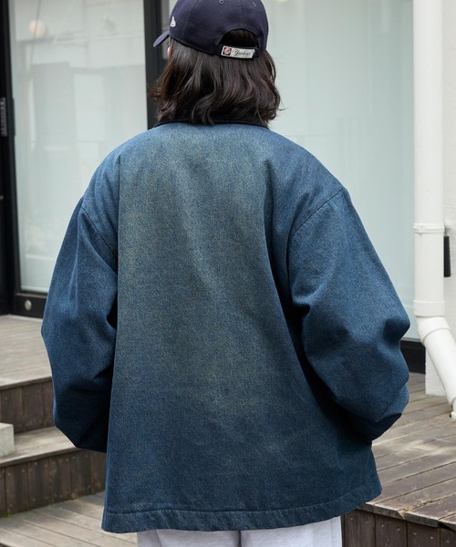 豹柄ブルゾン retock's】ロゴピスネーム 襟コーデュロイ切り替え ビッグ