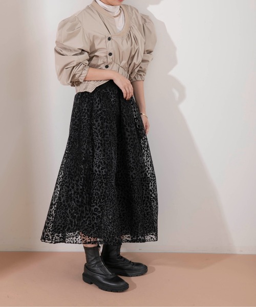 Eimee Law(エイミーロウ)の「フロッキーレオパードタックフレアースカート(スカート・レディース・ブラック/ベージュ・38)」の11枚目の写真