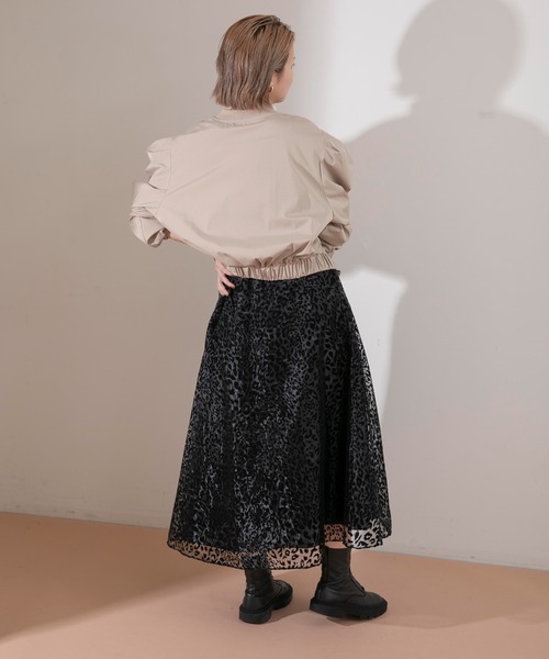 Eimee Law(エイミーロウ)の「フロッキーレオパードタックフレアースカート(スカート・レディース・ブラック/ベージュ・38)」の8枚目の写真