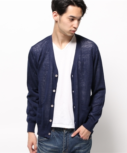 ikka（イッカ）の「フレンチリネンVネックカーディガン（カーディガン/ボレロ・メンズ・グリーン/ネイビー/ベージュ・LARGE/X-LARGE/MEDIUM）」の7枚目の写真