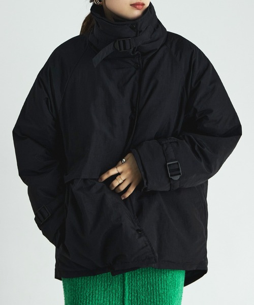 etoll.（エトル）の「スタンドベルトフェイクペディンジャケット（ダウンジャケット/コート・レディース・ライトカーキ/アイボリー/ブラック・M）」の5枚目の写真