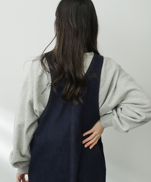 Uネックデニムジャンパースカート u neck tuck denim jumper skirt /Uネック タック デニム ロング