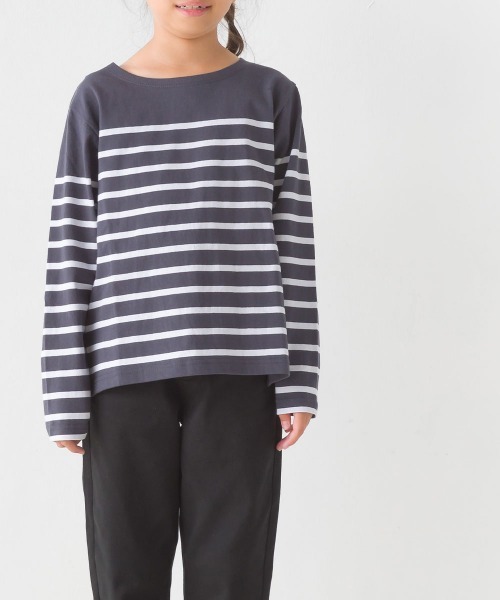キッズパネルボーダーコットン長袖Tシャツ（Tシャツ/カットソー 