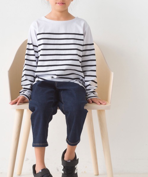OMNES(オムネス)の「キッズパネルボーダーコットン長袖Tシャツ(Tシャツ/カットソー・キッズ・ホワイト×グリーン/ホワイト×ブルー/ホワイト×ブラック/ネイビー×ホワイト/グレー系その他/ホワイト系その他・120/130/140/110/100/90/80)」の22枚目の写真
