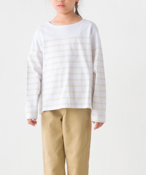 OMNES(オムネス)の「キッズパネルボーダーコットン長袖Tシャツ(Tシャツ/カットソー・キッズ・ホワイト×グリーン/ホワイト×ブルー/ホワイト×ブラック/ネイビー×ホワイト/グレー系その他/ホワイト系その他・120/130/140/110/100/90/80)」の21枚目の写真