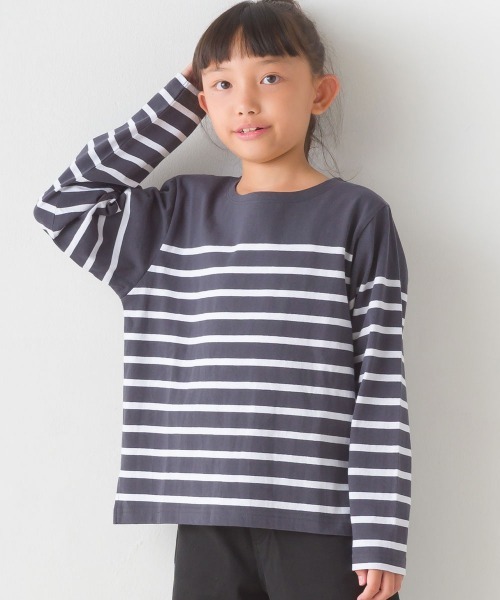 OMNES(オムネス)の「キッズパネルボーダーコットン長袖Tシャツ(Tシャツ/カットソー・キッズ・ホワイト×グリーン/ホワイト×ブルー/ホワイト×ブラック/ネイビー×ホワイト/グレー系その他/ホワイト系その他・120/130/140/110/100/90/80)」の16枚目の写真
