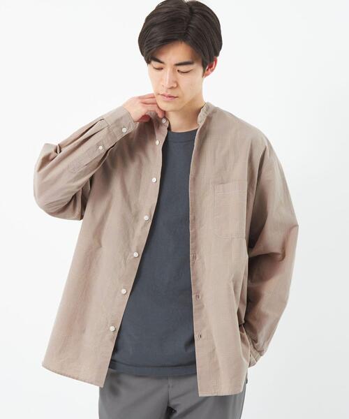 green label relaxing（グリーンレーベルリラクシング）の「スプラッシュチェック ロング バンドカラー シャツ（シャツ/ブラウス・メンズ・ベージュ/ブラック・L/M/S/XL）」の8枚目の写真
