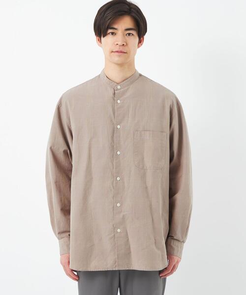 green label relaxing（グリーンレーベルリラクシング）の「スプラッシュチェック ロング バンドカラー シャツ（シャツ/ブラウス・メンズ・ベージュ/ブラック・L/M/S/XL）」の6枚目の写真