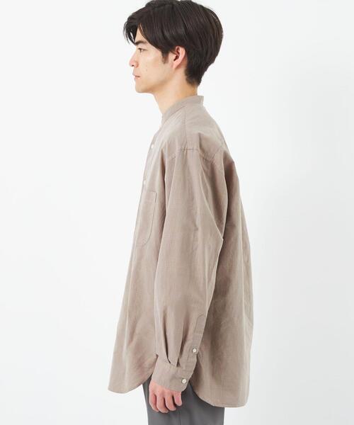 green label relaxing（グリーンレーベルリラクシング）の「スプラッシュチェック ロング バンドカラー シャツ（シャツ/ブラウス・メンズ・ベージュ/ブラック・L/M/S/XL）」の7枚目の写真