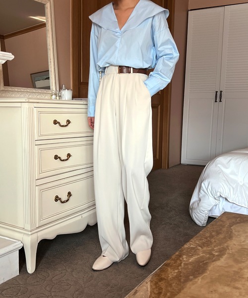 by muni:r（バイ ムニール）の「ピンタックワイドベルトスラックス（スラックス・レディース・ブラック/ベージュ・SMALL/MEDIUM）」の19枚目の写真