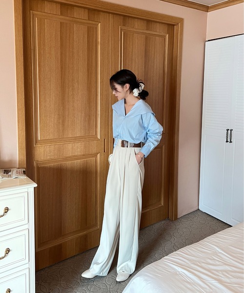 by muni:r（バイ ムニール）の「ピンタックワイドベルトスラックス（スラックス・レディース・ブラック/ベージュ・SMALL/MEDIUM）」の22枚目の写真