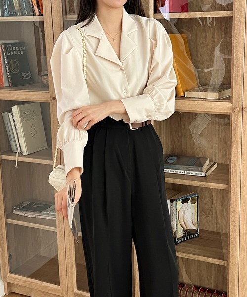 by muni:r（バイ ムニール）の「ピンタックワイドベルトスラックス（スラックス・レディース・ブラック/ベージュ・SMALL/MEDIUM）」の7枚目の写真