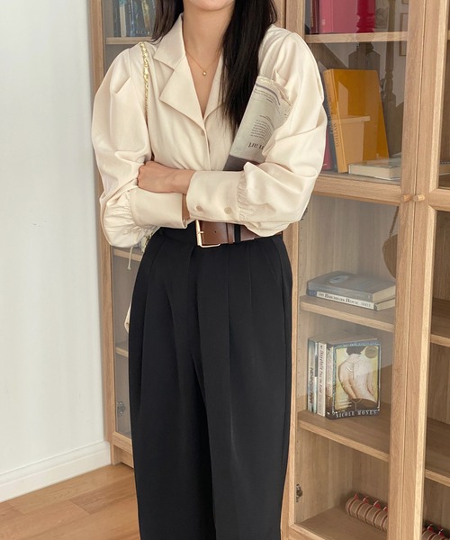 by muni:r（バイ ムニール）の「ピンタックワイドベルトスラックス（スラックス・レディース・ブラック/ベージュ・SMALL/MEDIUM）」の17枚目の写真