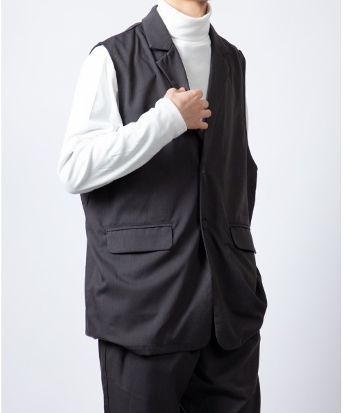 Beno（ビーノ）の「ストレッチTR テーラードベスト（ベスト・メンズ・ブラック/チャコールグレー・L/M）」の18枚目の写真