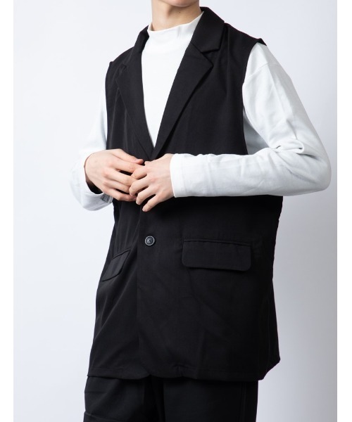Beno（ビーノ）の「ストレッチTR テーラードベスト（ベスト・メンズ・ブラック/チャコールグレー・L/M）」の11枚目の写真