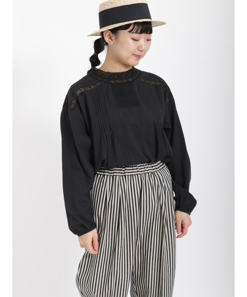 Samansa Mos2（サマンサ モスモス）の「前後着スタンドレース襟ブラウス（シャツ/ブラウス・レディース・ブラック/オフホワイト/ブルー・ﾌﾘ-）」の11枚目の写真