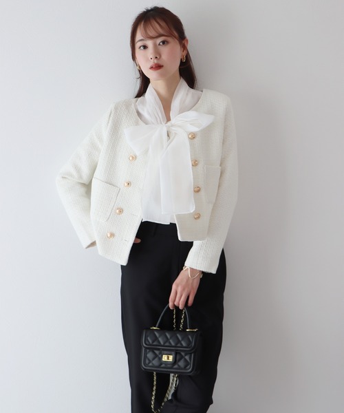 BLUEEAST（ブルーイースト）の「オーガンジーシアーボウタイブラウス（シャツ/ブラウス・レディース・ピンクベージュ/ブラック/オフホワイト/ブラック系/グレー系・MEDIUM/LARGE）」の17枚目の写真