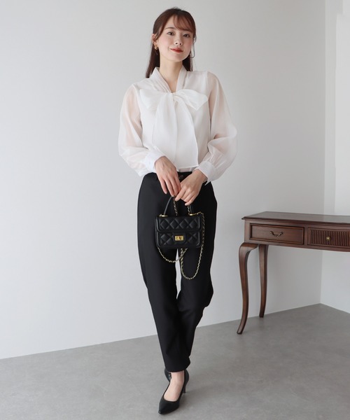 BLUEEAST（ブルーイースト）の「オーガンジーシアーボウタイブラウス（シャツ/ブラウス・レディース・ピンクベージュ/ブラック/オフホワイト/ブラック系/グレー系・MEDIUM/LARGE）」の18枚目の写真