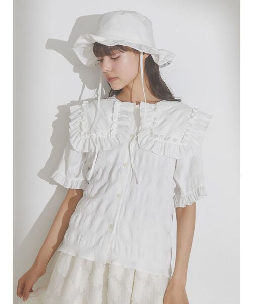 merry jenny(メリージェニー)の「frillキャンバスHAT(ハット・レディース・ブラック/オフホワイト・FREE)」の5枚目の写真