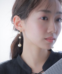 PourVous（プールヴー）の「3連 パール イヤリング 結婚式 同窓会 オケージョン 二次会 （イヤリング）」