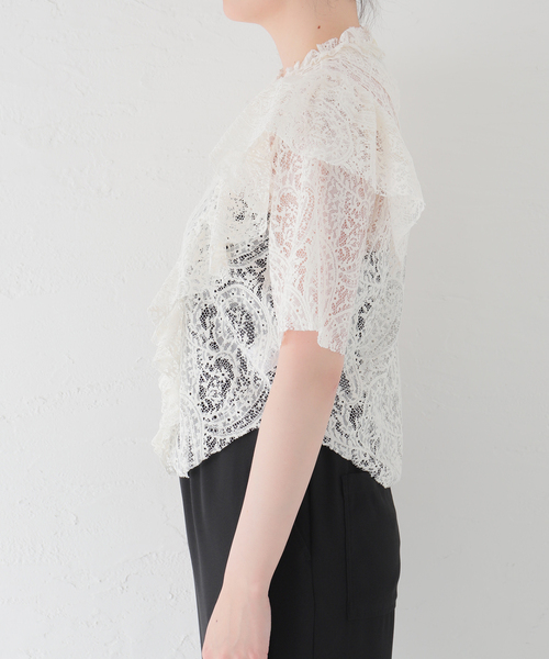 COVERT/コーベルト LACE RUCHED TOP レースブラウス セール】【COVERT/コーベルト】LACE RUCHED TOP（シャツ