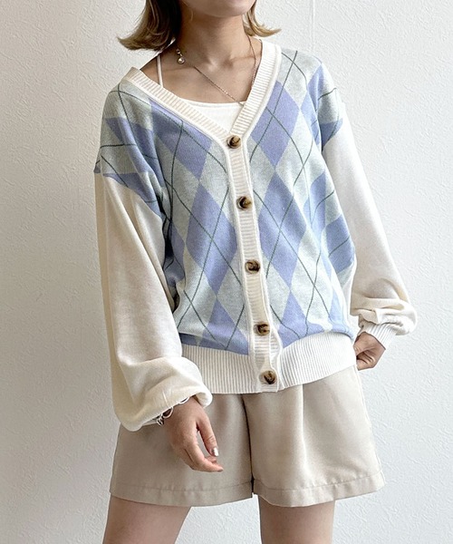 ダブルクローゼット　w closet ◆ 格子柄カーディガン　薄め　F 即発送 w closet（ダブルクローゼット）の「前後2WAYギンガムチェック