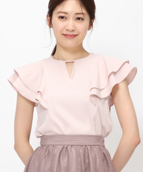MISCH MASCH(ミッシュマッシュ)の「■2023春夏新作■パール付きダブルフリルブラウス/MM328114(シャツ/ブラウス・レディース・ホワイト/ブラック/ライトブルー/ピンク・フリ-)」の9枚目の写真