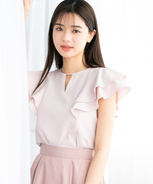 MISCH MASCH(ミッシュマッシュ)の「■2023春夏新作■パール付きダブルフリルブラウス/MM328114(シャツ/ブラウス・レディース・ホワイト/ブラック/ライトブルー/ピンク・フリ-)」の7枚目の写真