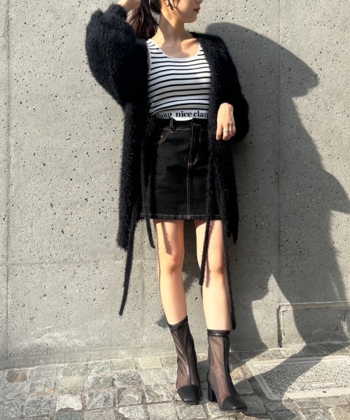 one after another NICE CLAUP(ワンアフターアナザーナイスクラップ)の「前後2way/リボンメッシュニットカーディガン(カーディガン/ボレロ・レディース・アイボリー/ライトグレー/ブラック/ピンク・FREE)」の12枚目の写真