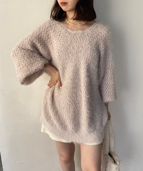 one after another NICE CLAUP(ワンアフターアナザーナイスクラップ)の「前後2way/リボンメッシュニットカーディガン(カーディガン/ボレロ・レディース・アイボリー/ライトグレー/ブラック/ピンク・FREE)」の17枚目の写真