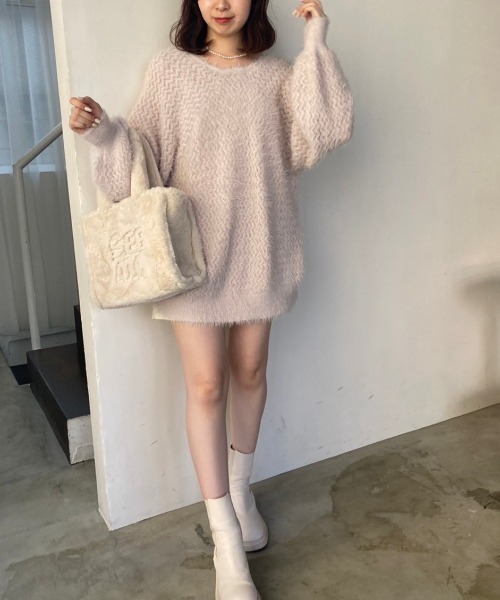 one after another NICE CLAUP(ワンアフターアナザーナイスクラップ)の「前後2way/リボンメッシュニットカーディガン(カーディガン/ボレロ・レディース・アイボリー/ライトグレー/ブラック/ピンク・FREE)」の16枚目の写真