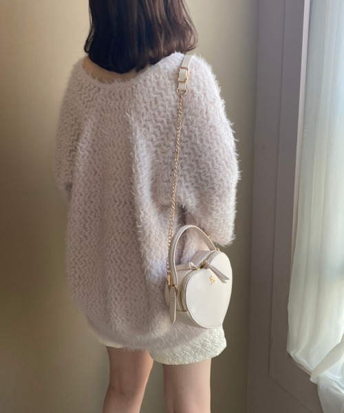 one after another NICE CLAUP(ワンアフターアナザーナイスクラップ)の「前後2way/リボンメッシュニットカーディガン(カーディガン/ボレロ・レディース・アイボリー/ライトグレー/ブラック/ピンク・FREE)」の15枚目の写真