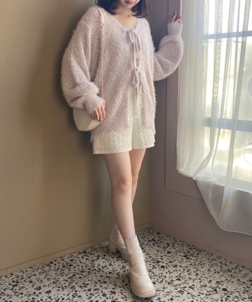 one after another NICE CLAUP(ワンアフターアナザーナイスクラップ)の「前後2way/リボンメッシュニットカーディガン(カーディガン/ボレロ・レディース・アイボリー/ライトグレー/ブラック/ピンク・FREE)」の14枚目の写真