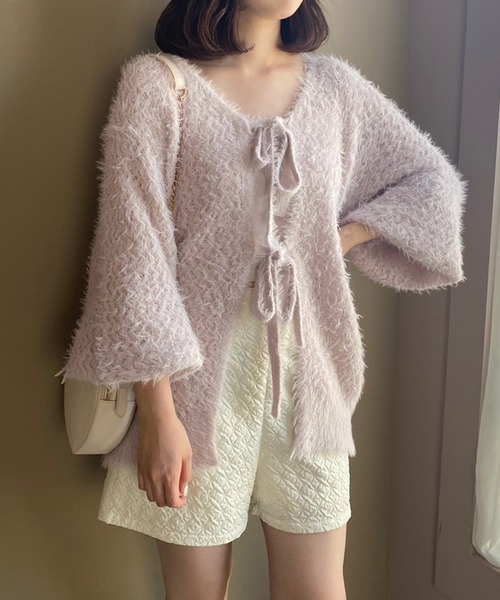 ウサギプゥトワ購入/SO NICE/イタリア製ふわふわリボンカーディガン未使用 セール】前後2way/リボンメッシュニットカーディガン（カーディガン