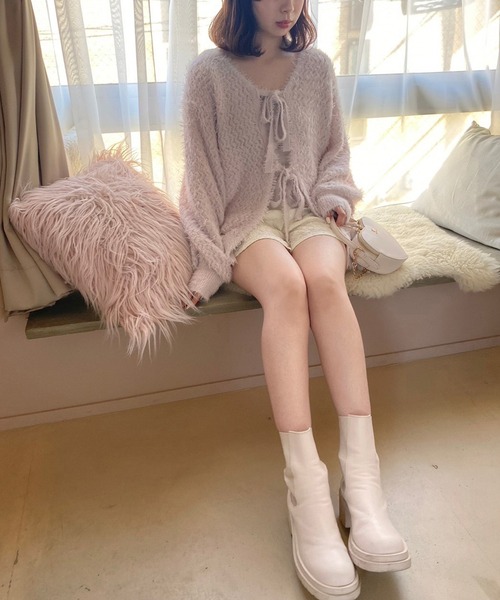 セール】前後2way/リボンメッシュニットカーディガン（カーディガン