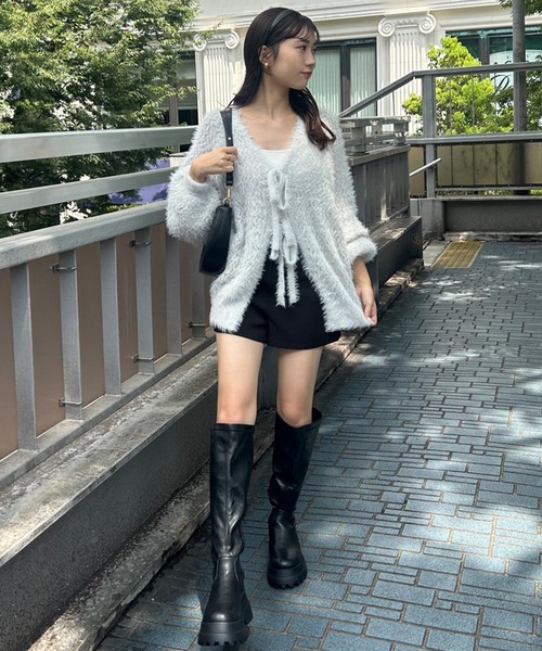 セール】前後2way/リボンメッシュニットカーディガン（カーディガン