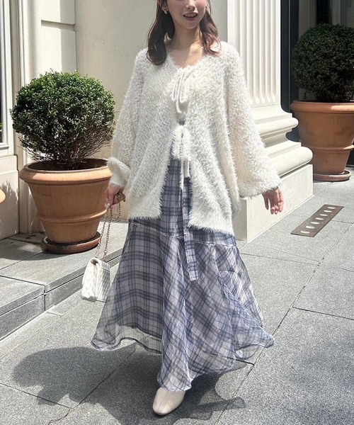 セール】前後2way/リボンメッシュニットカーディガン（カーディガン