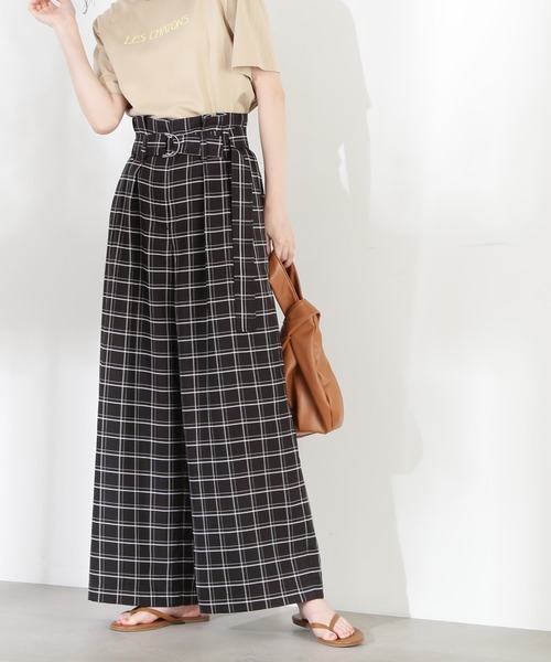 N.（N. Natural Beauty Basic）（エヌエヌナチュラルビューティーベーシック）の「◆ベルト付ハイウエストワイドパンツ（スラックス・レディース・ホワイト/ブラック系その他/グリーン系その他・MEDIUM）」の3枚目の写真