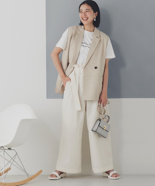 N.（N. Natural Beauty Basic）（エヌエヌナチュラルビューティーベーシック）の「◆ベルト付ハイウエストワイドパンツ（スラックス・レディース・ホワイト/ブラック系その他/グリーン系その他・MEDIUM）」の2枚目の写真